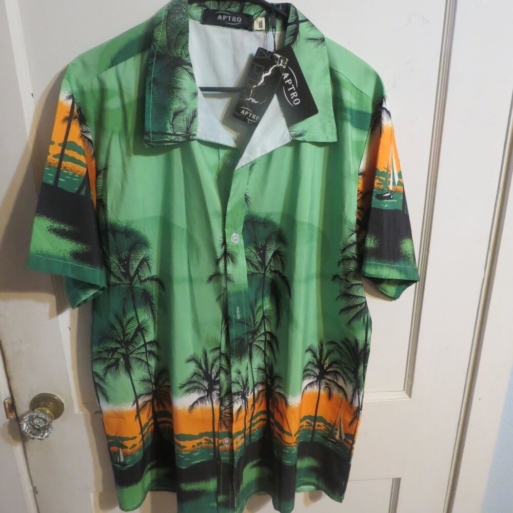 Aptro Hawaiian Casual Button Down Shirt Men's 5 XL Colorful Beach Shirt New